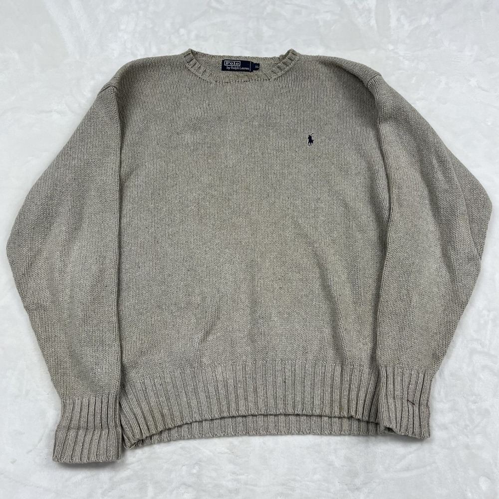 Polo Ralph Lauren Sweater Mens XL Tan Beige Cotton Knit Crewneck Pony Logo